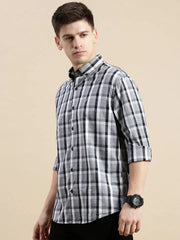 Men Grey Checked Casual Shirt-GROVER-1123-Grey