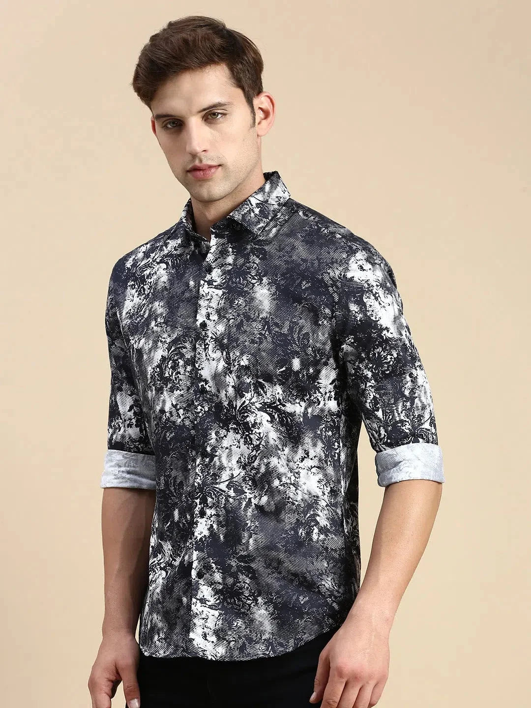 Black Printed Mens Shirt | Cotton Casual Shirts DesiQlo