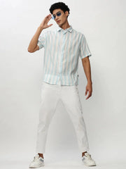 Men White Striped Casual Casual Shirts-JOYOSTRIPE-75-White