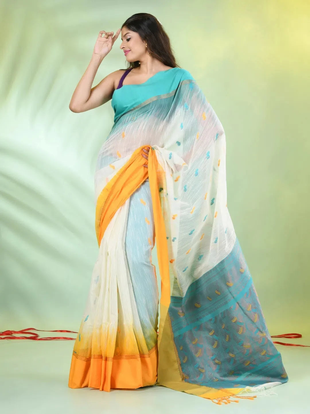 Off White Ikat Cotton Saree | Indian Sarees