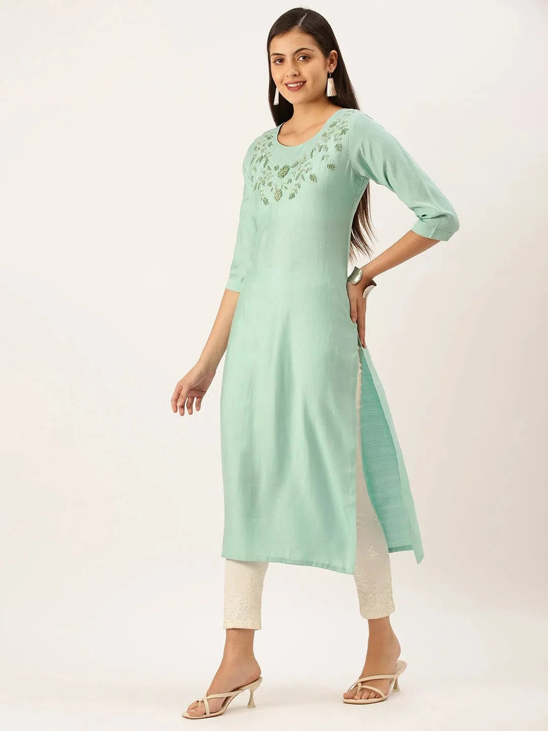 Green Embroidered Indian Kurta for Women - DesiQlo Kurtas
