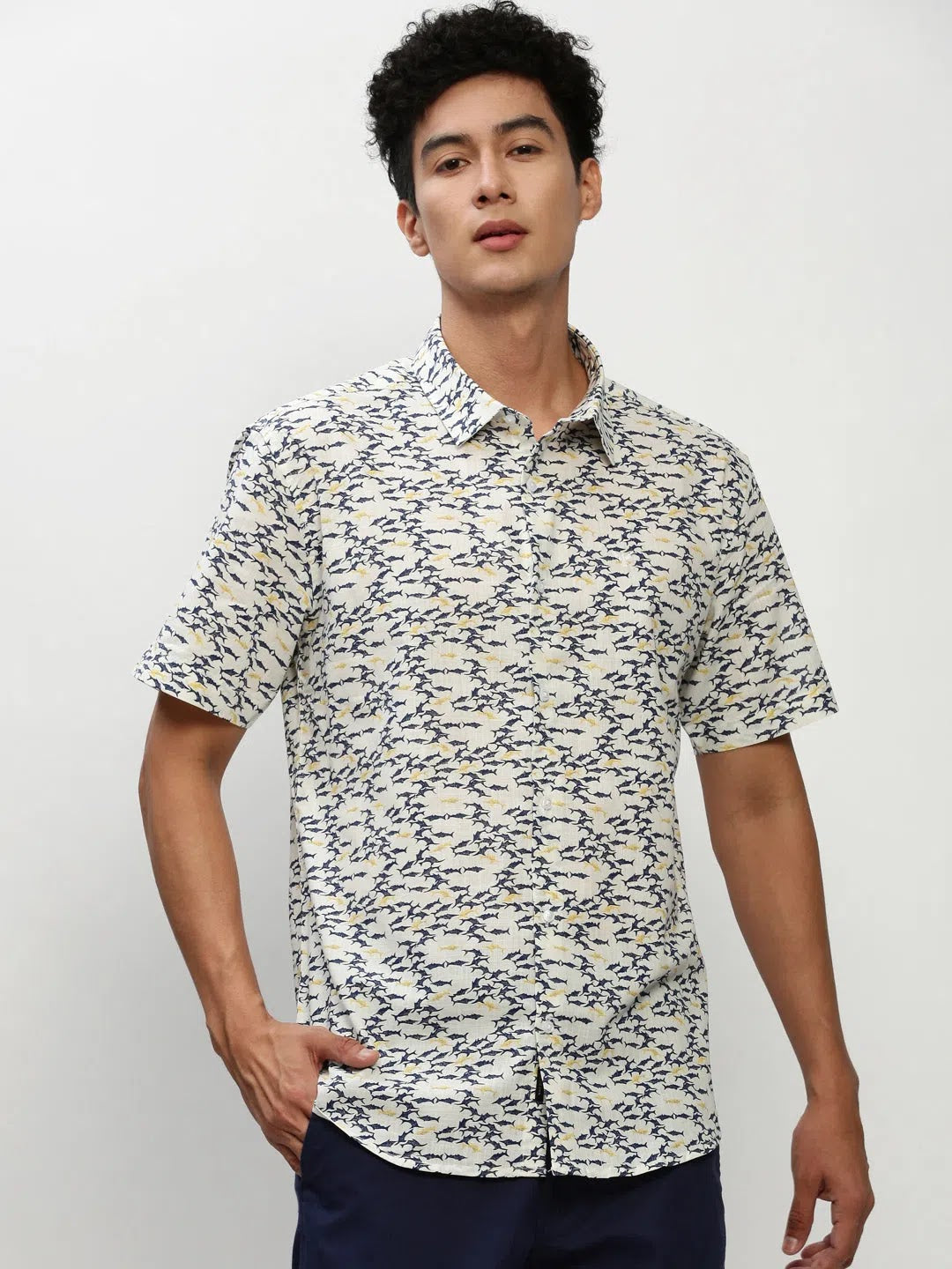 White Graphic Print Mens Shirt - Cotton Casual Shirt | DesiQlo