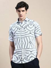 Men White Graphics Casual Shirt-GEORGE-1611-White