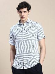 Men White Graphics Casual Shirt-GEORGE-1611-White