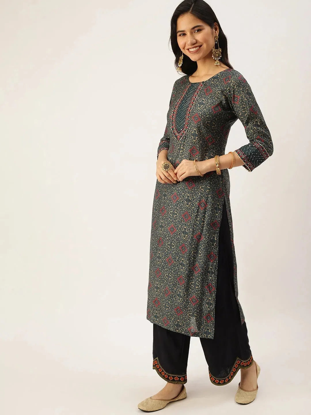 Green Printed Cotton Indian Kurta for Women | DesiQlo Fashion