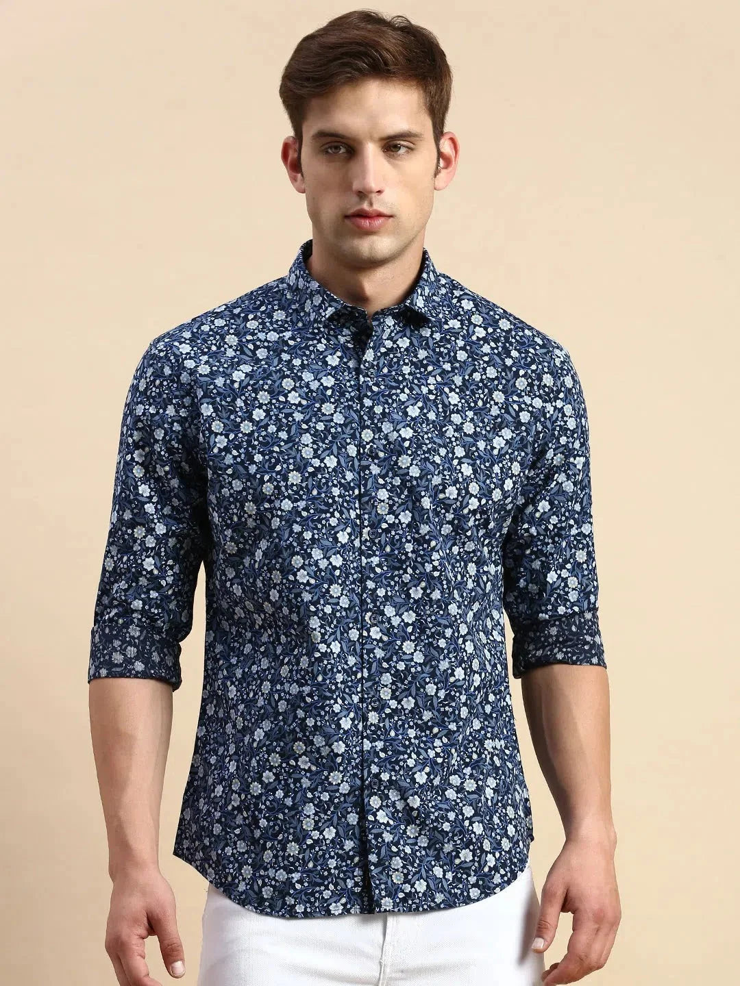 Shop Navy Printed Mens Shirt - Cotton Casual Shirt | DesiQlo