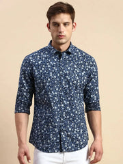 Men Navy Printed Casual Shirt-VICTORYPRINT-0496-Navyblue