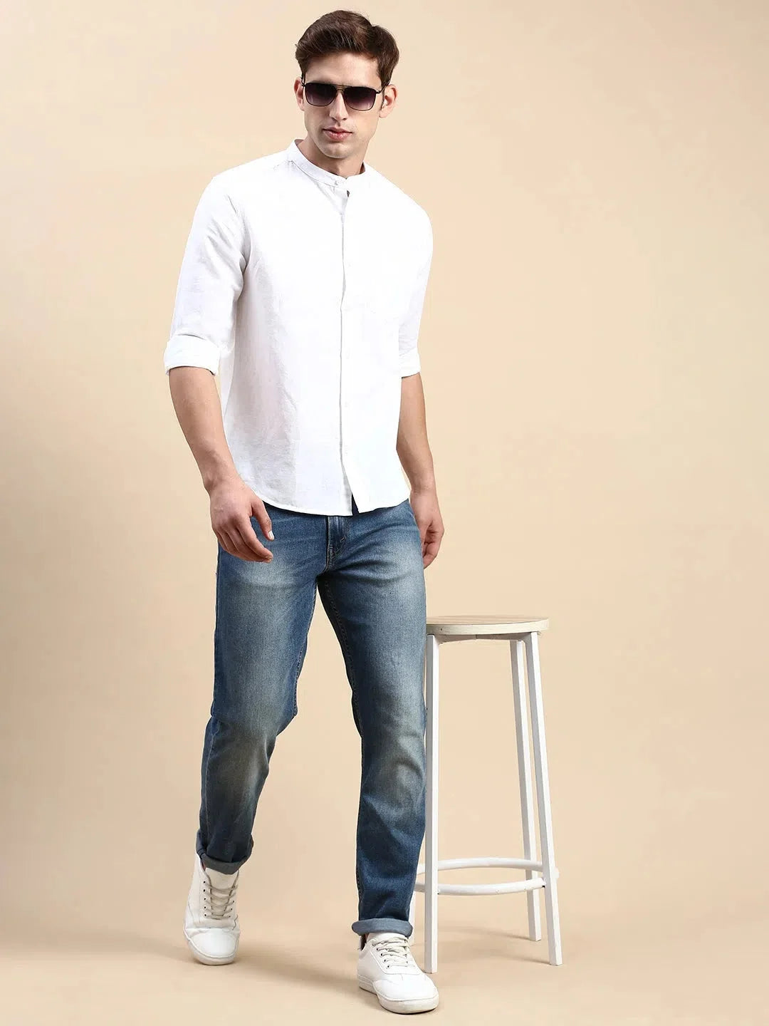 Men's White Solid Cotton Shirt | Casual Linen Shirt - DesiQlo