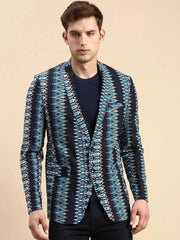 Men Navy Printed Casual Blazer-SOBLZ-78-5-Navyblue