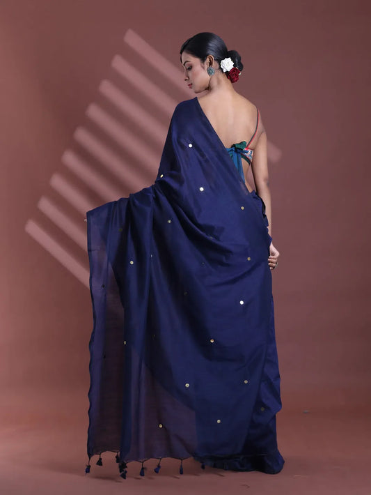 Navy Blue Pure Cotton Soft Saree With Sequined Work-MA59CT06510033 1201