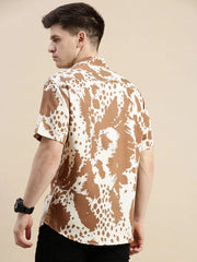 Men Cream Graphics Casual Shirt-DAHLIAPRINT-1713-Cream