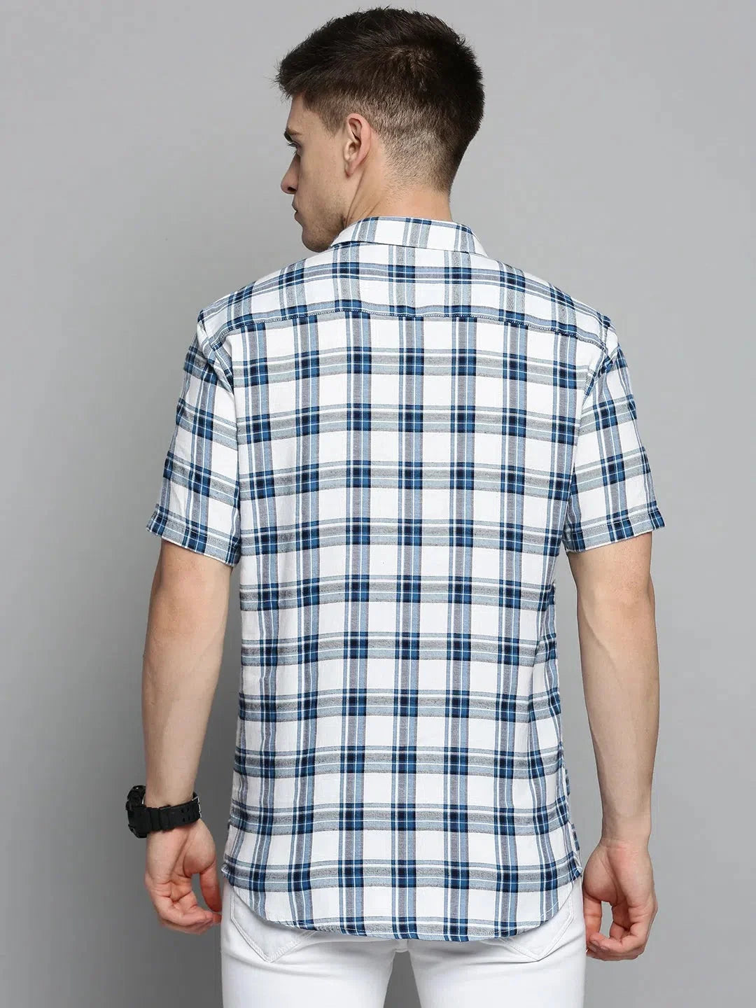 Trendy White Checked Mens Shirt - Cotton Casual Shirt