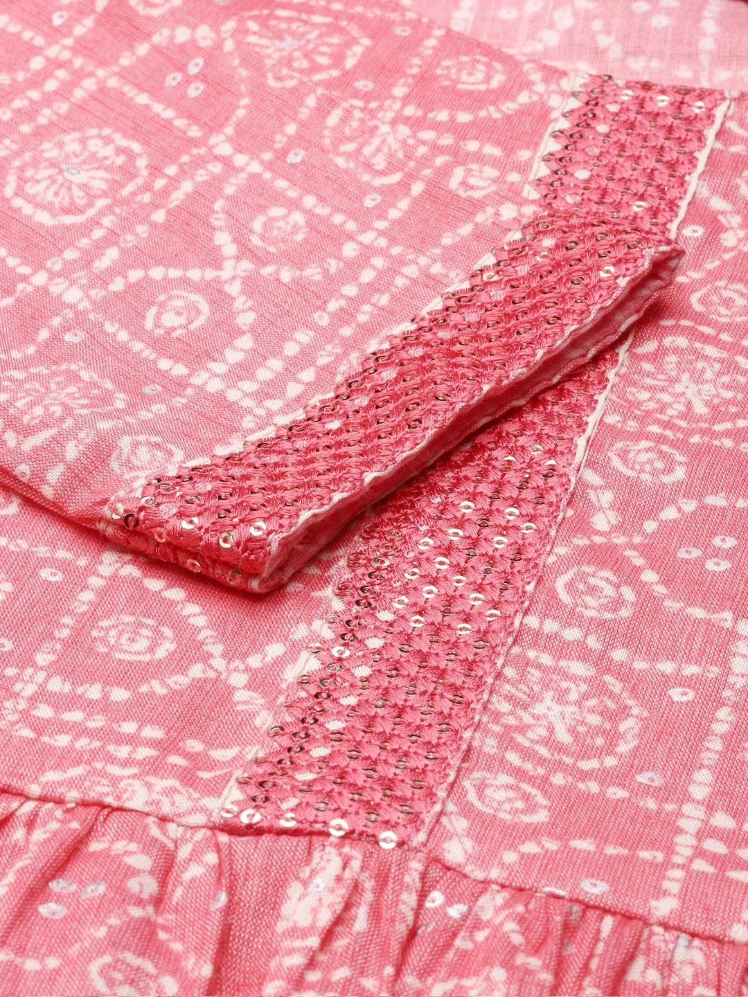 Coral Bandhini Print Women's Kurta Set | Cotton Kurta Sets