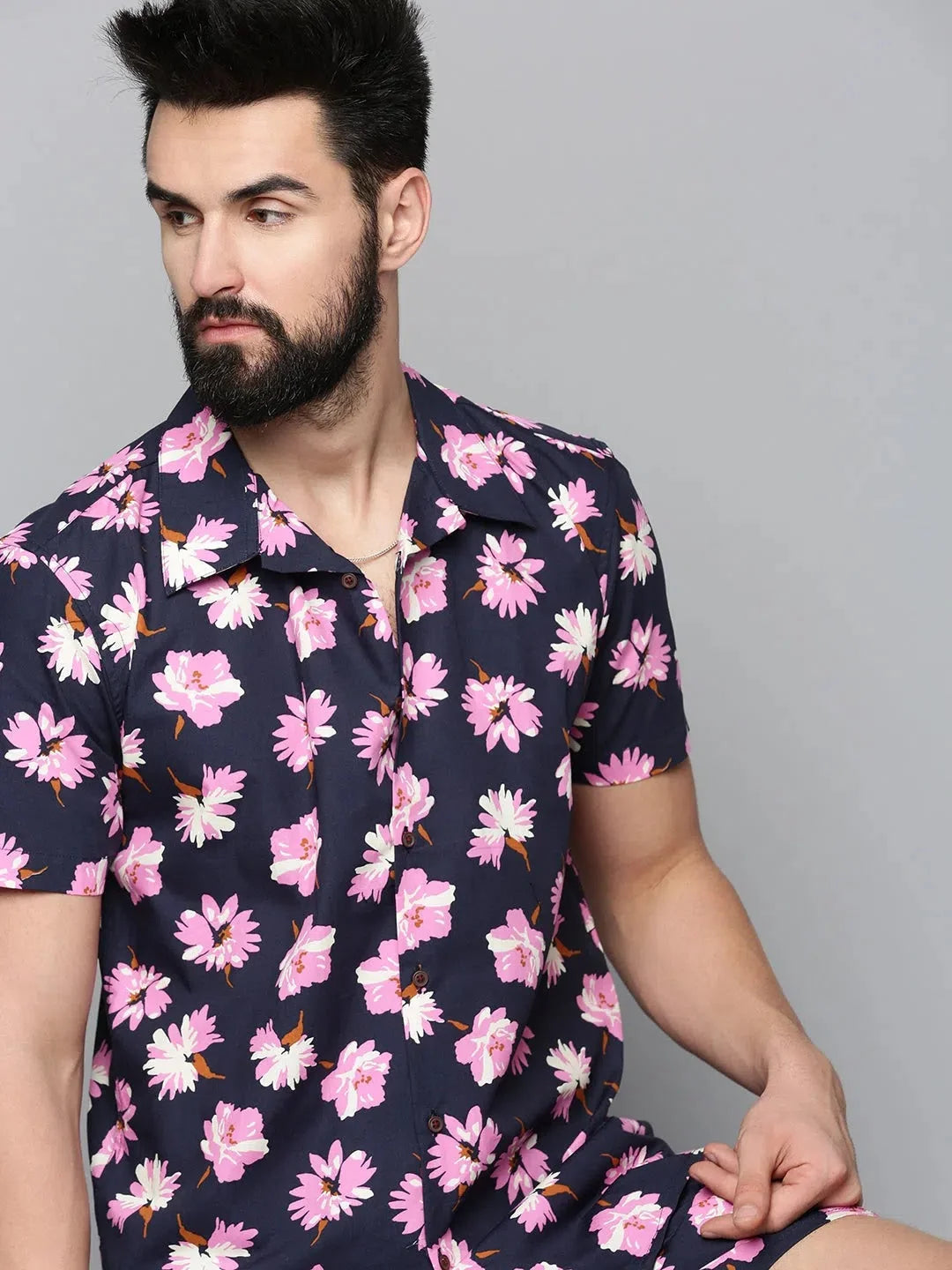 Men Navy Printed Co Ord Set-AM-66-18-Navyblue