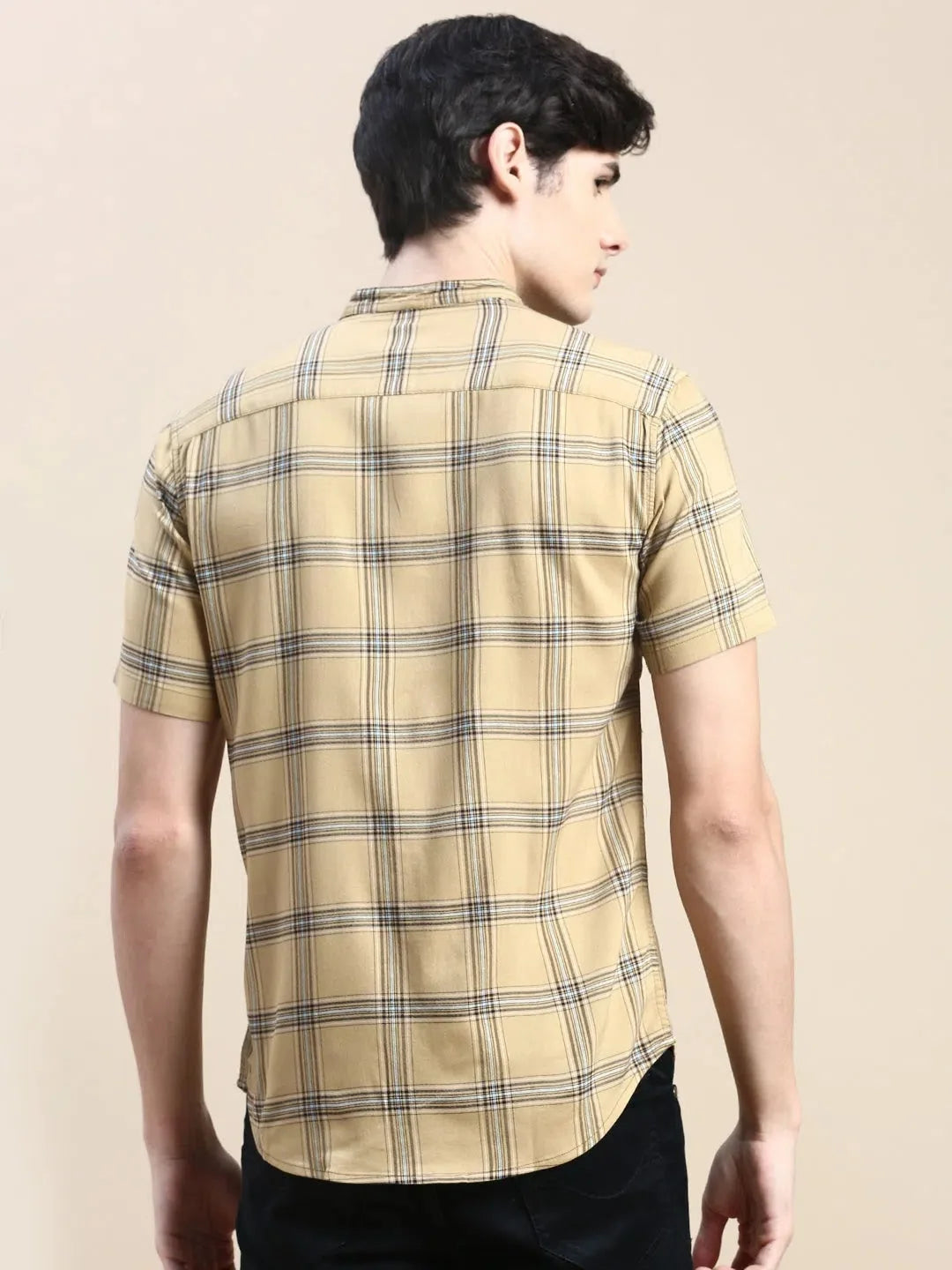 Beige Checked Cotton Mens Shirt - Casual Formal Shirts
