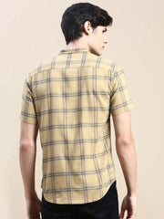 Men Beige Checked Casual Shirt-AZARICHECKS-115-Beige