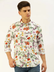 Men White Printed Casual Shirt-REPLAYPRINTSLINEN-3450-White