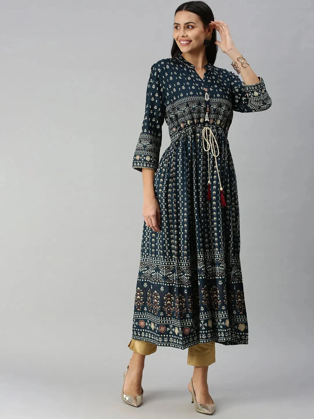 Green Floral Anarkali Kurti - Printed Cotton Anarkali Kurtis