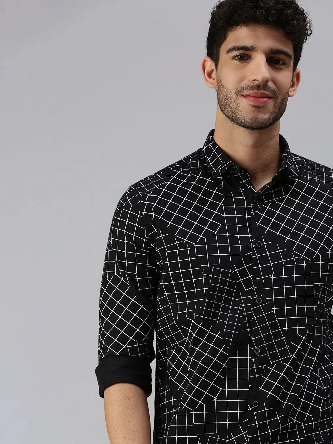 Men Black Printed Casual Shirt-CORAPRINT-1113-Black