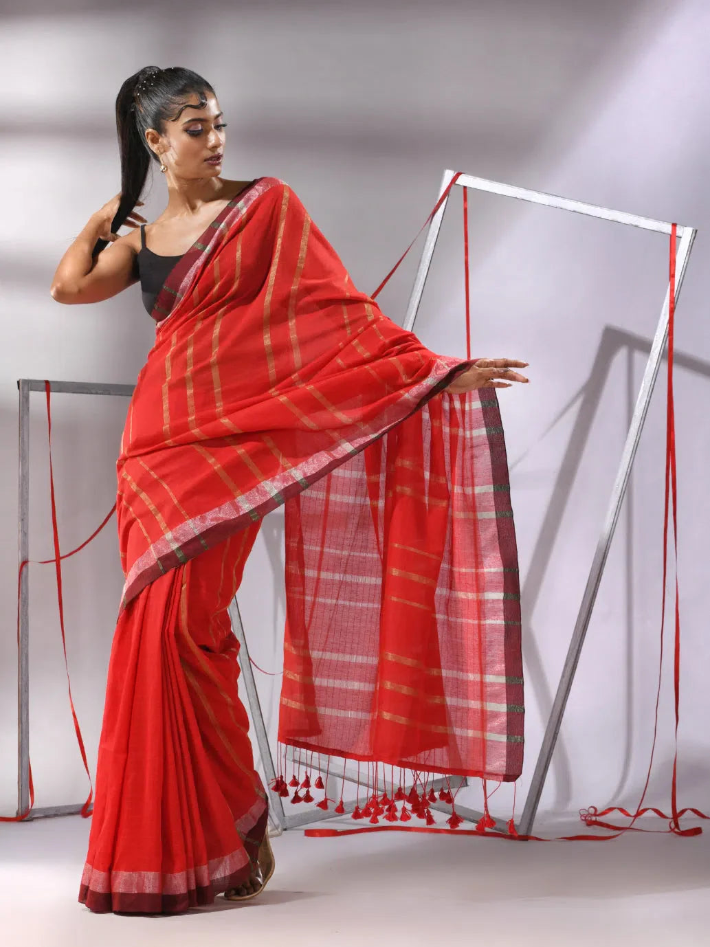 Red Cotton Saree with Zari | Elegant Indian Sarees Online