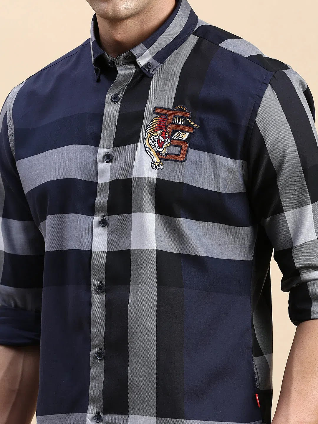 Navy Checkered Mens Shirt - DesiQlo Cotton Casual Shirt