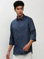 Men Navy Printed Casual Casual Shirts-YAYIN-1580-Navyblue