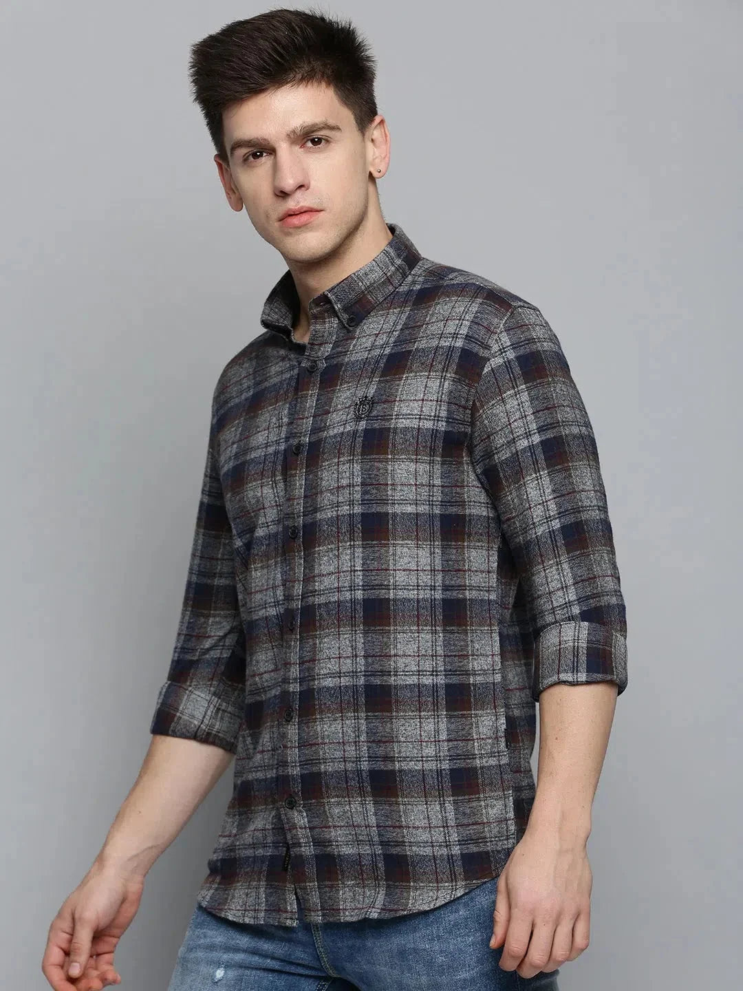 Grey Checked Cotton Mens Shirt | Casual & Stylish
