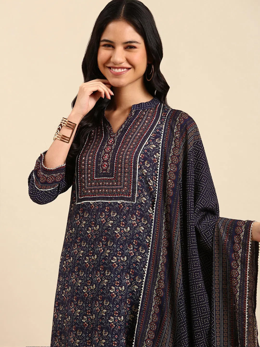 Navy Blue Floral Kurta Set | Women's Designer Indian Kurta