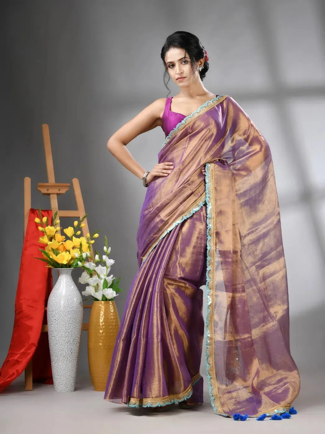 Copper Violet Tissue Saree | Indian Sarees