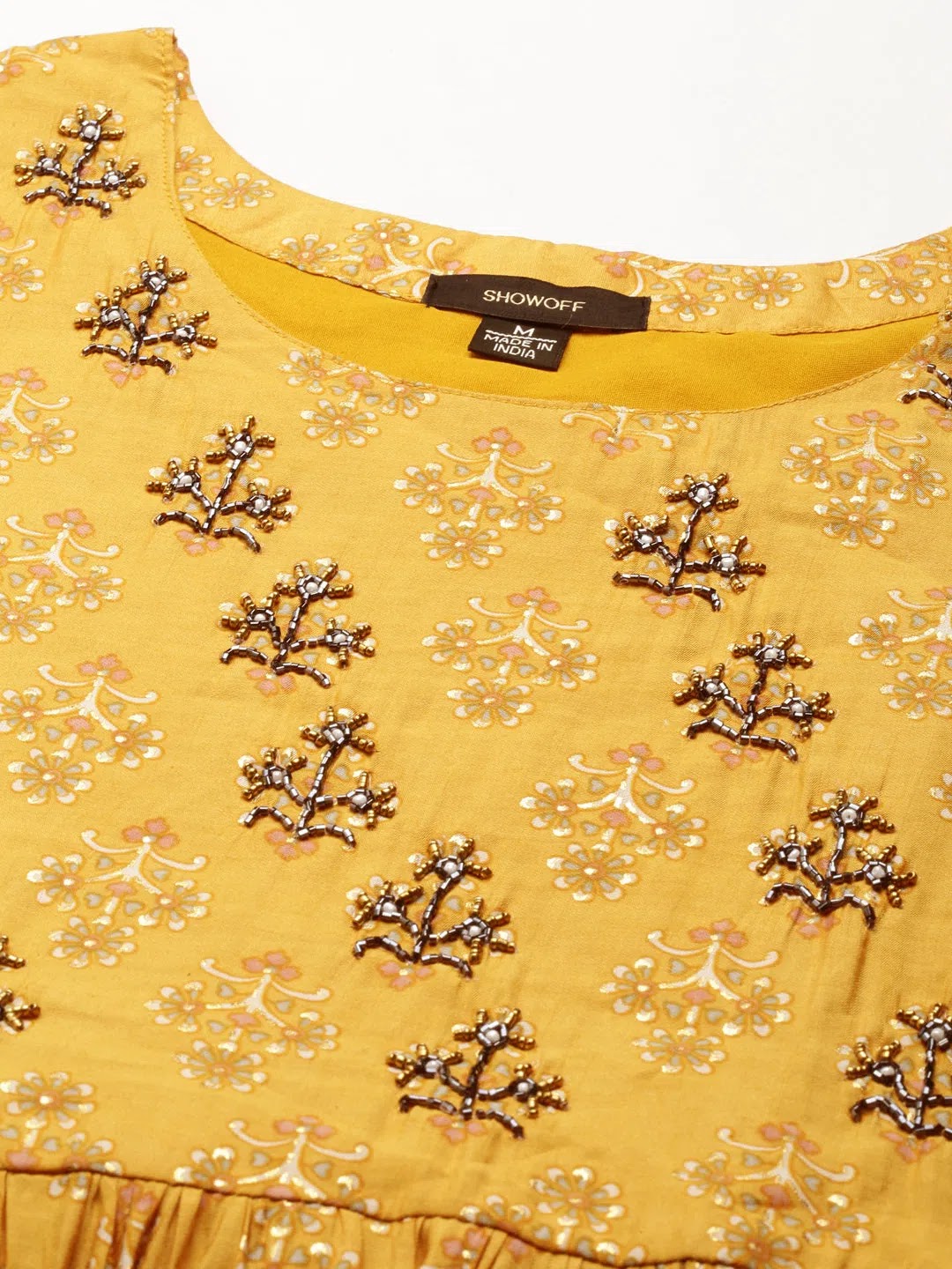 Mustard Women's Kurta Set - Ethnic Print Polyester Kurta Sets