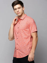 Men Coral Printed Casual Shirt-AMEOPRINT-5258-Coral