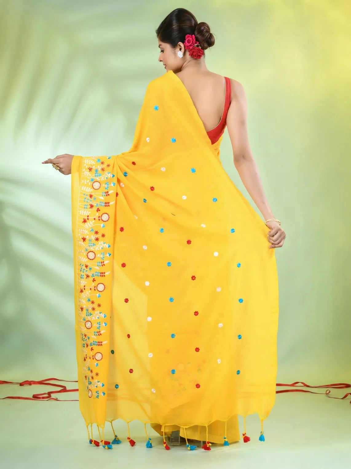 Embroidered Yellow Cotton Saree | Indian Sarees