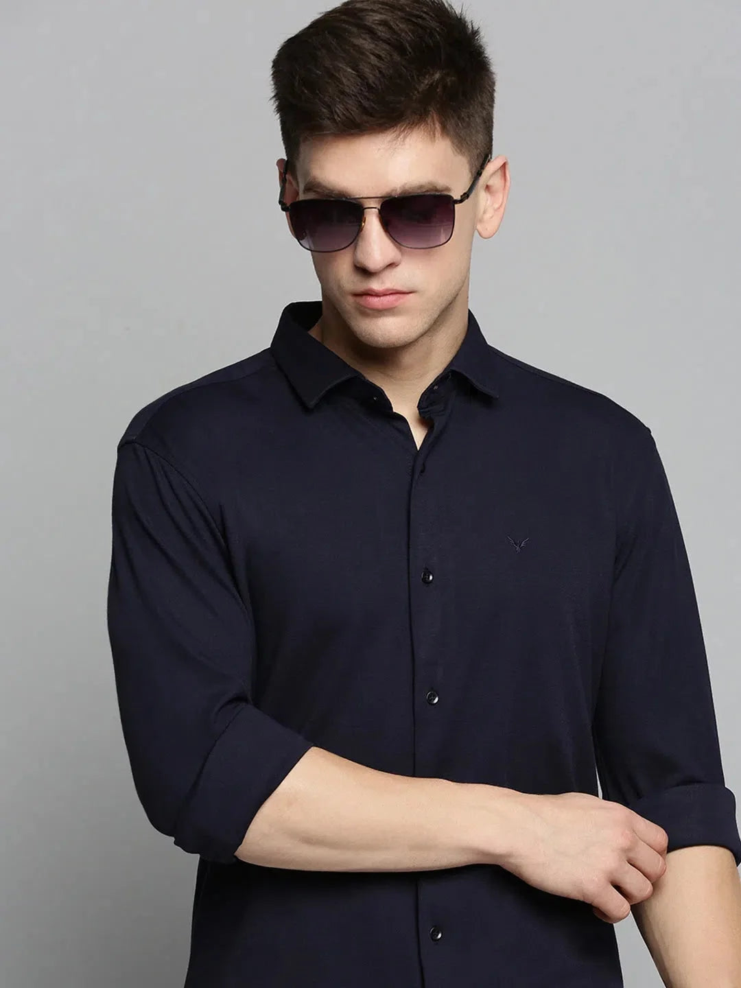 Navy Cotton Mens Shirt - Solid Casual Formal Shirts - DesiQlo