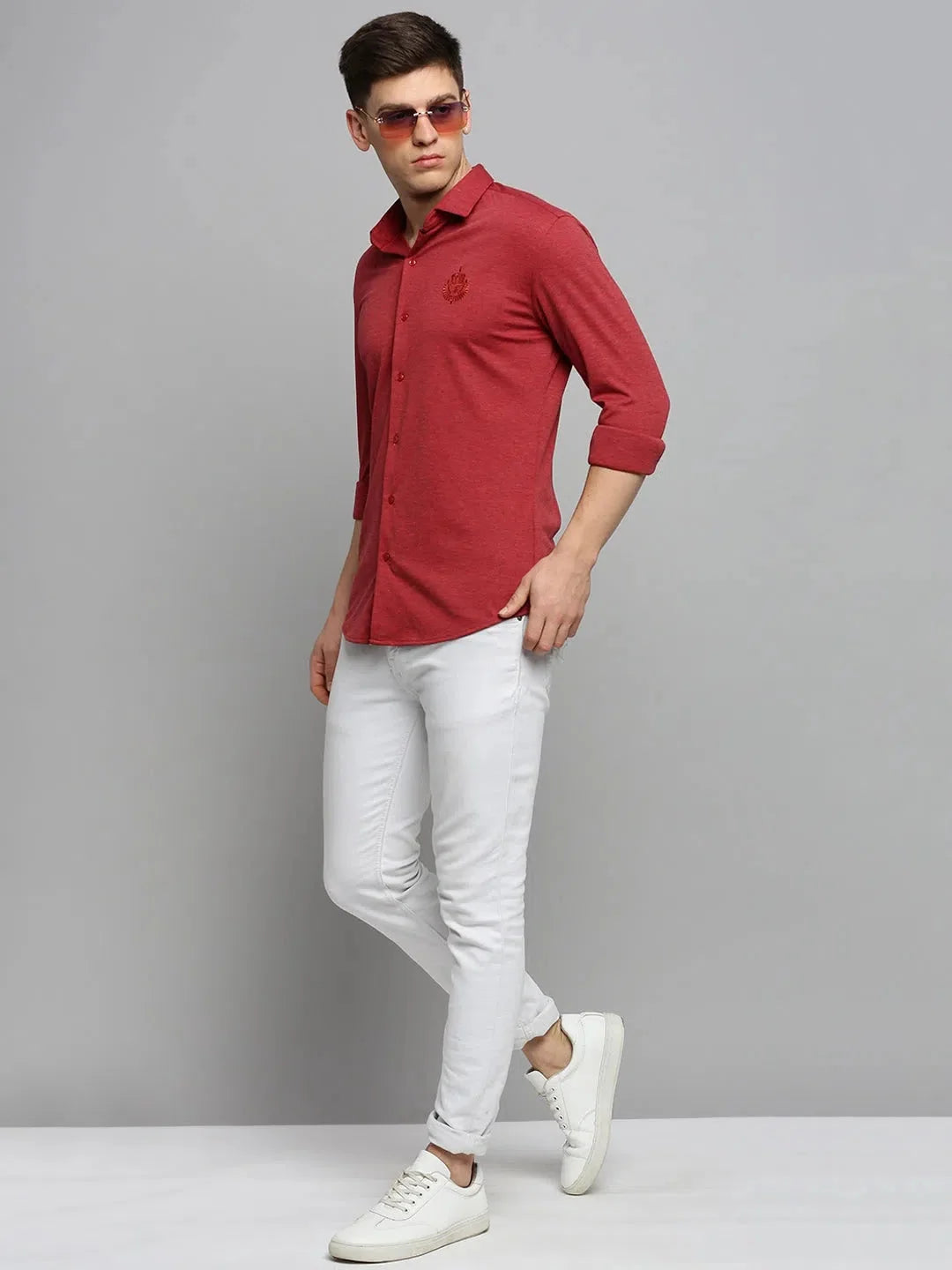 Red Solid Mens Shirt - Cotton Casual Shirt | DesiQlo
