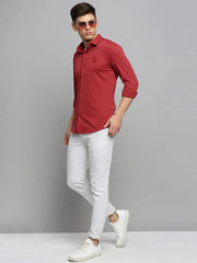Men Red Solid Casual Shirt-FORDKNITS-4469-Red