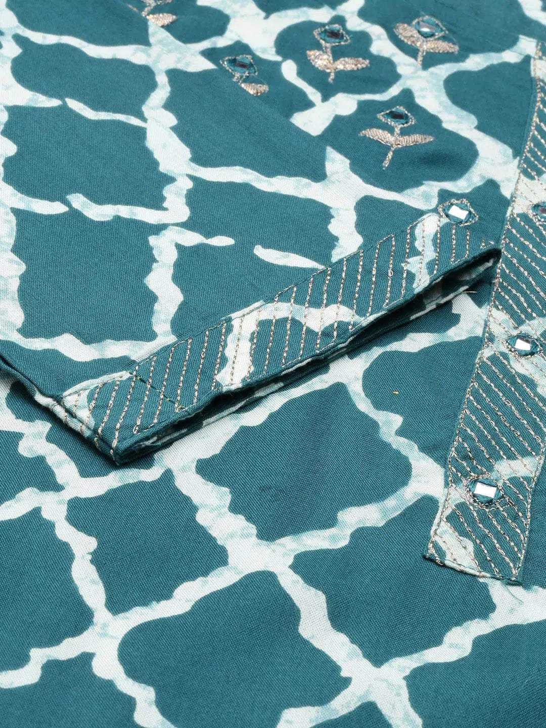 Teal Tie Dye Indian Kurta for Women - Cotton Straight Kurti