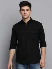 Men Black Solid Casual Shirt-RAPTORLINEN-4370-Black
