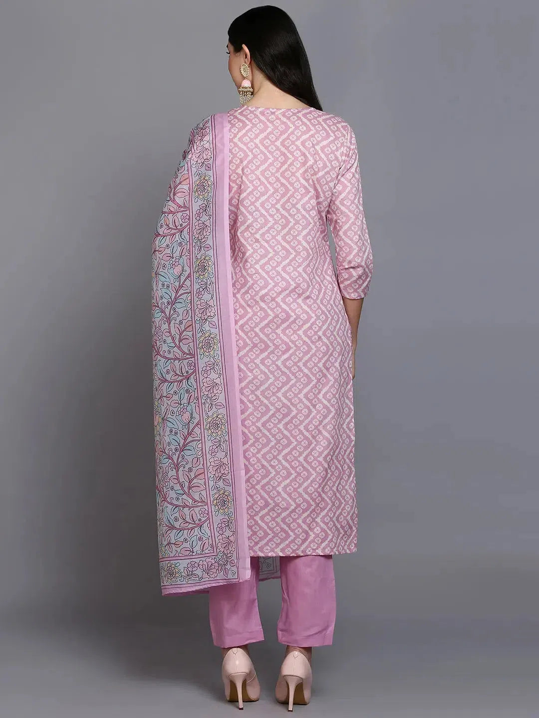 Pink Printed Kurta Set: Bandhini Design Women's Indian Kurta Sets