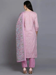 Women Pink Rayon Printed Straight Kurta Pant Set