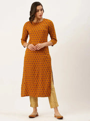 Women's Yellow Printed Straight Kurtas-GW-2441-Mustard