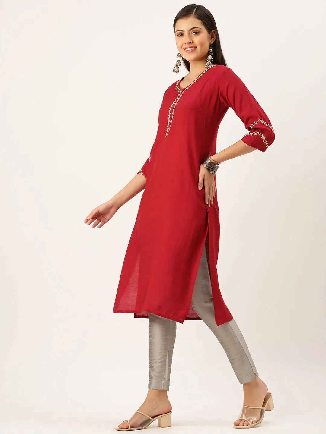 Maroon Embroidered Indian Kurta - DesiQlo Kurtis Collection