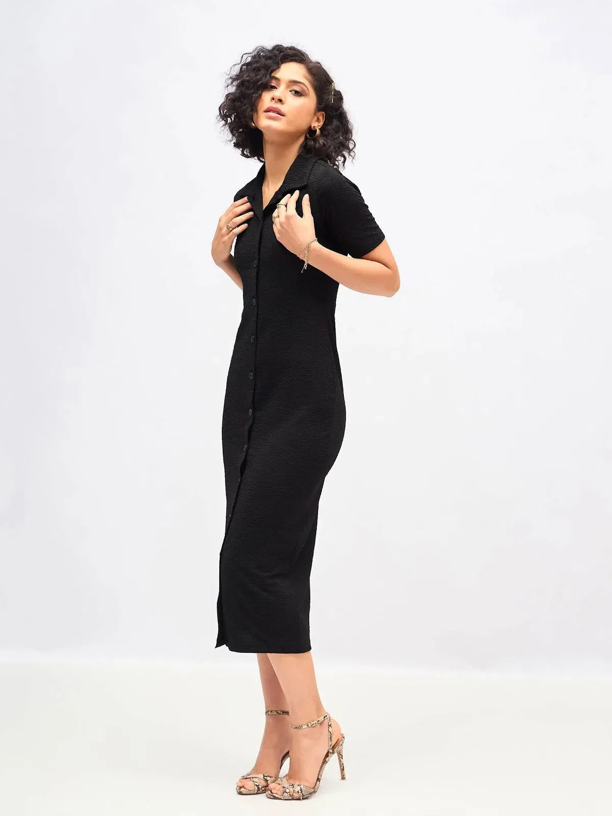 Black Bodycon Midi Dress | Knitted Women's Party Button Dress