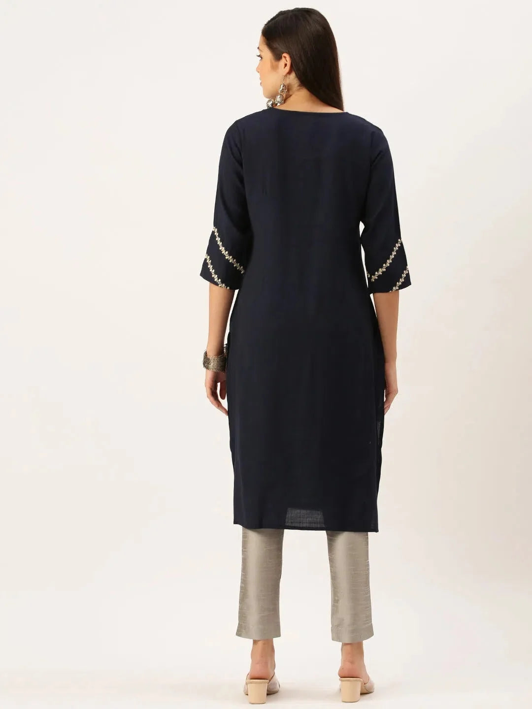 Blue Embroidered Indian Kurtis - DesiQlo Cotton Kurtas