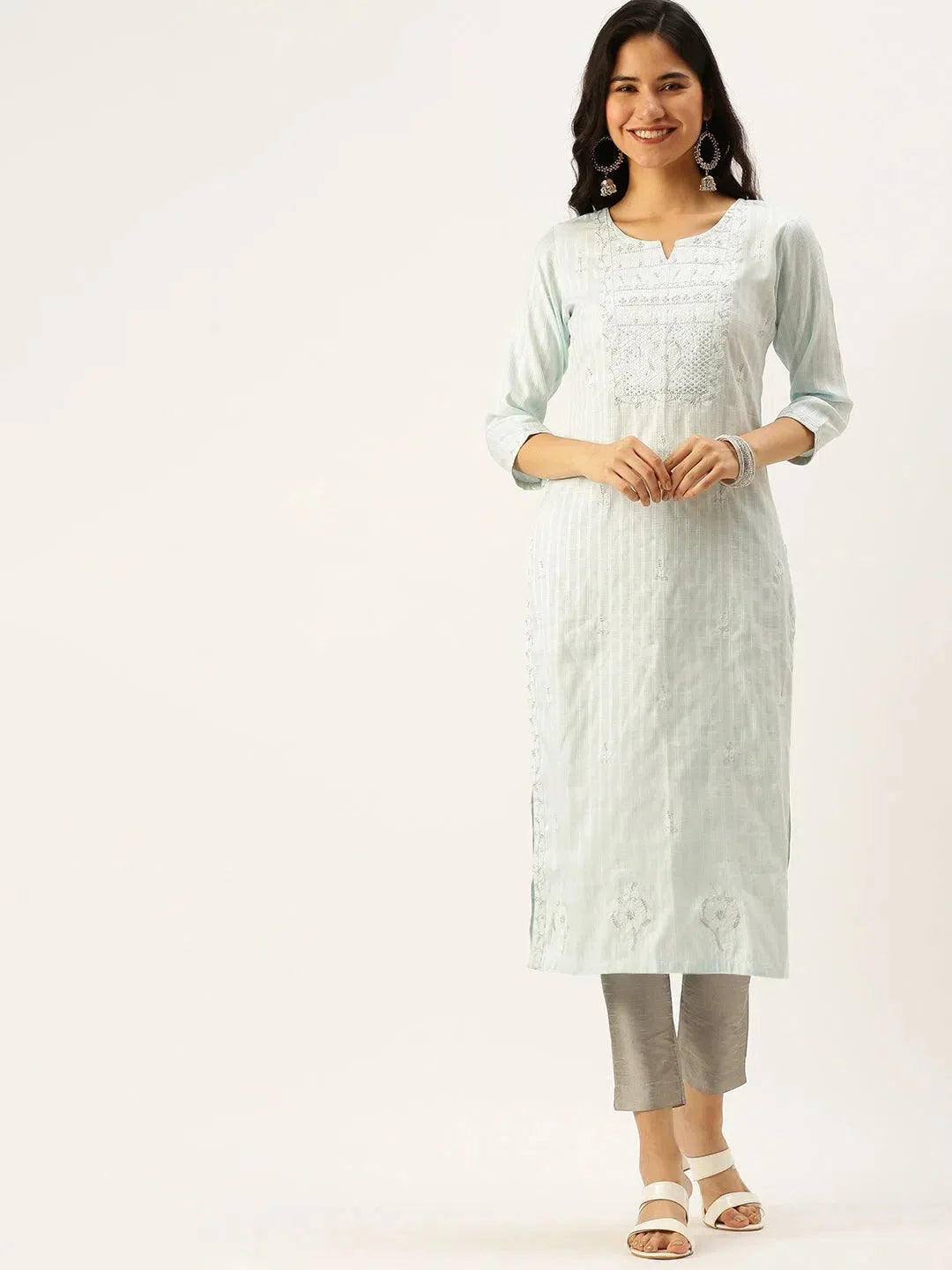 Blue Striped Cotton Indian Kurta for Women | DesiQlo
