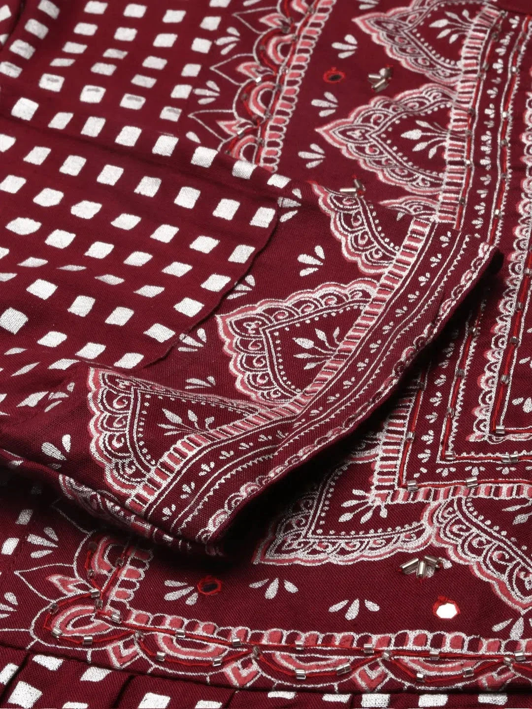 Burgundy Printed Cotton Kurta Set | Women's Indian Kurta Sets