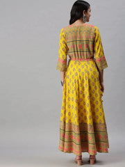 Women's Yellow Printed Anarkali Kurta-AAPNOSA258-Yellow