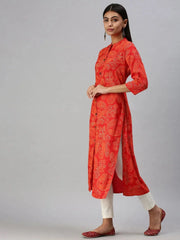 Women's Orange Printed Straight Kurta-CR1434-Orange