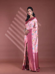 Pink Floral Print Silk Soft Saree With Zari Border-MA60BSL011265021