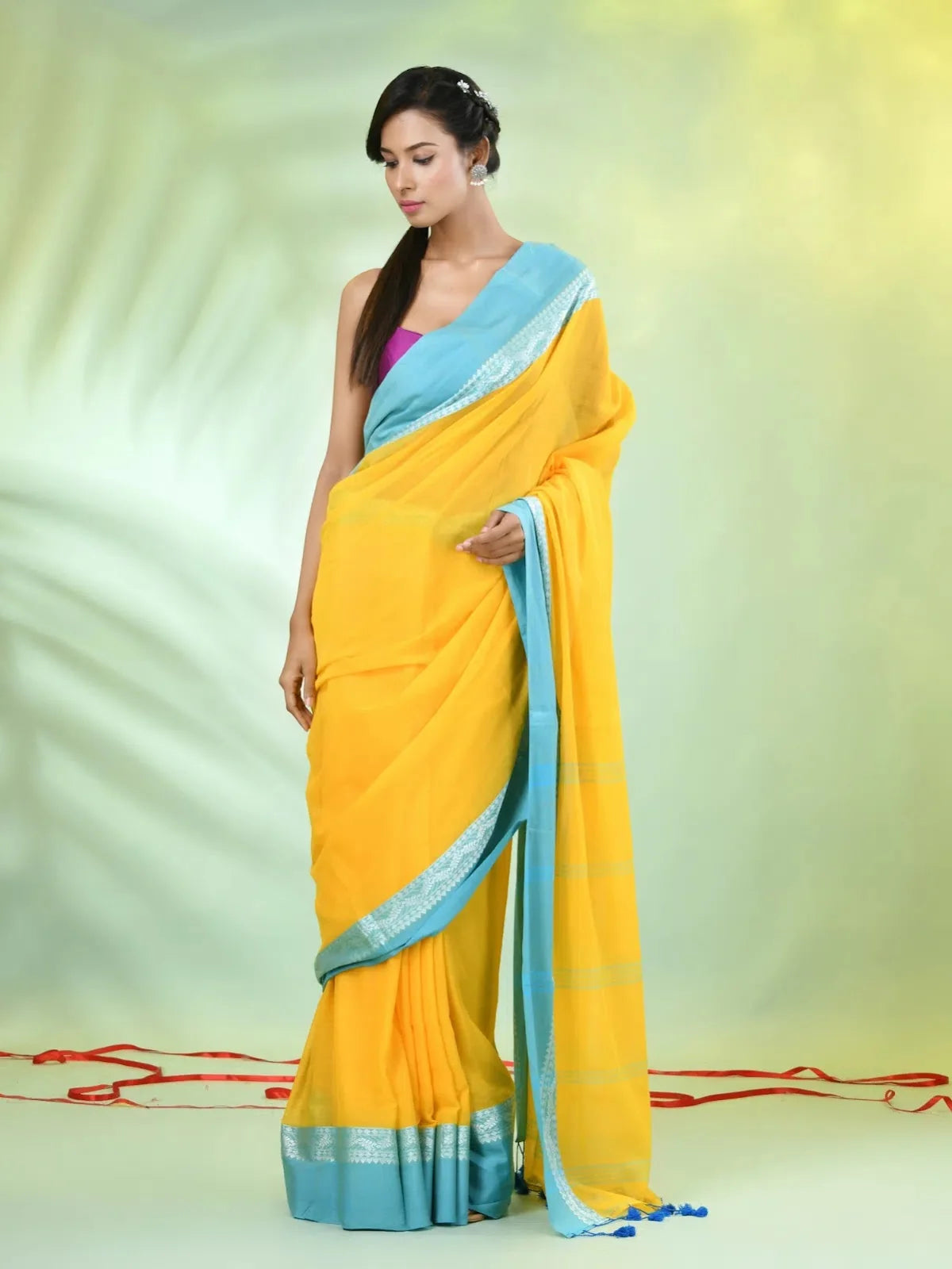 Yellow Cotton Saree - Designer Sarees India