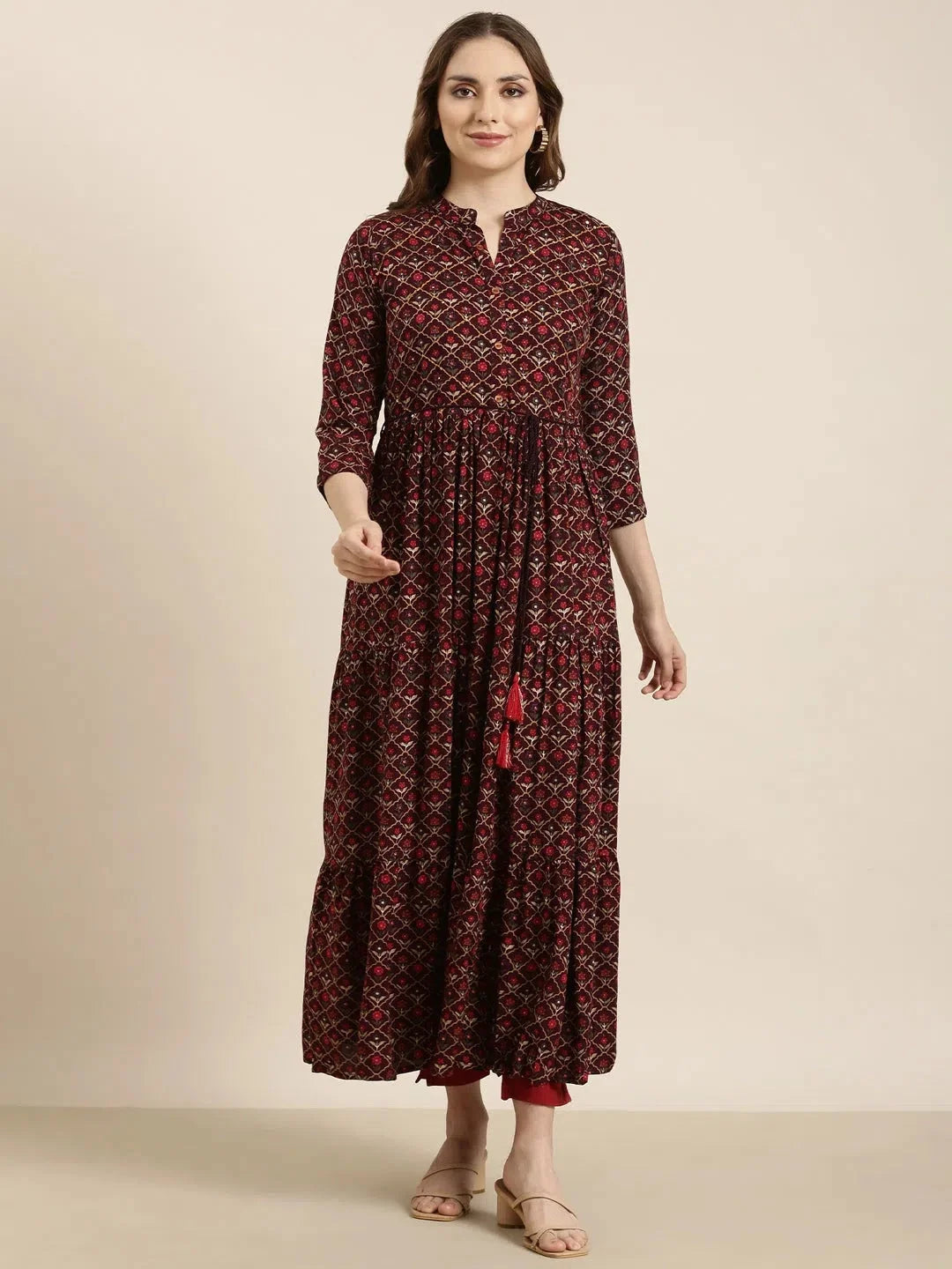 Purple Ethnic Motifs Anarkali Kurta - Women's Cotton Kurti